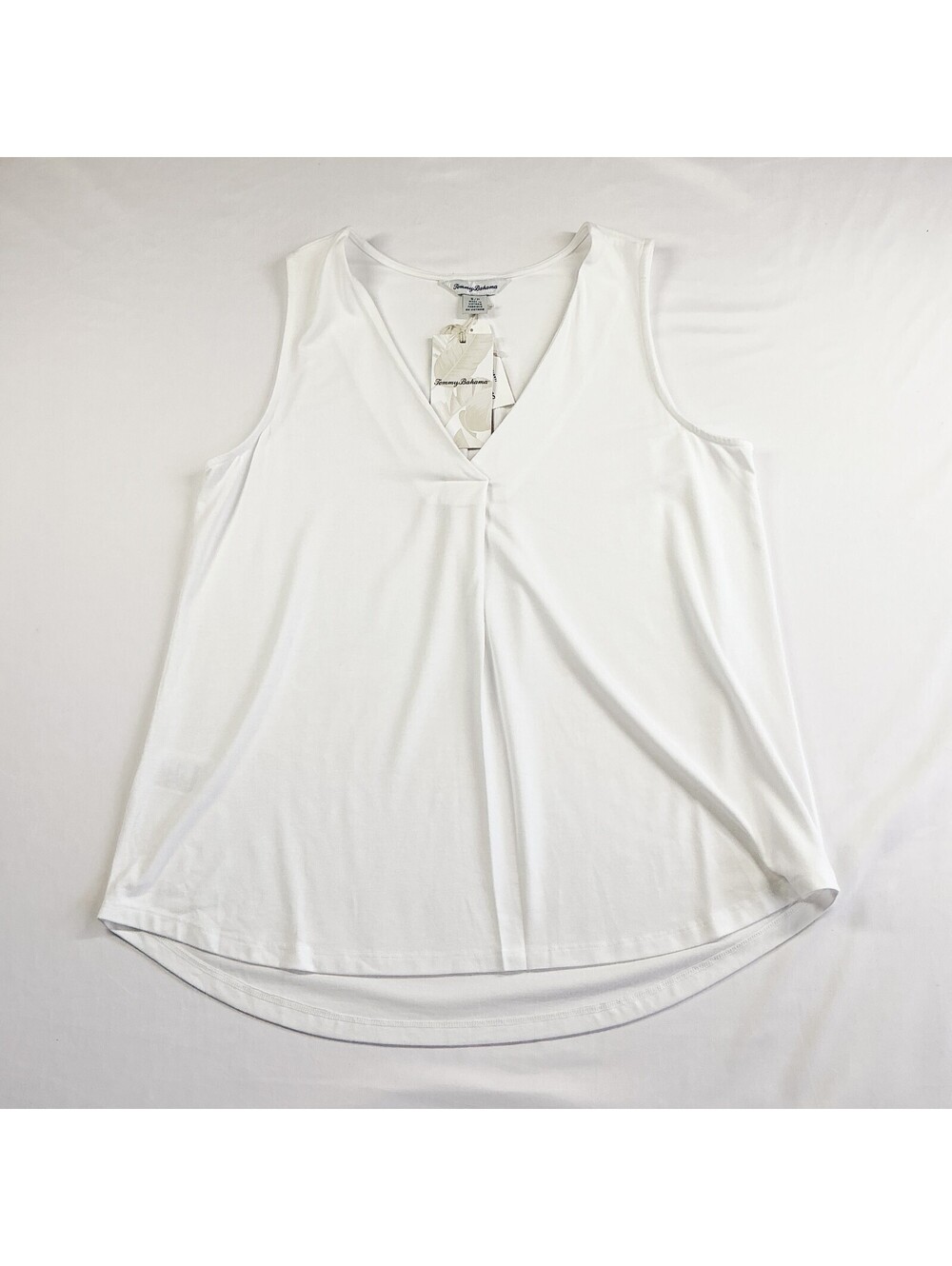 Tommy Bahama White Sleeveless V-Neck Kauai Box Pleat Tank Top New Small Petite